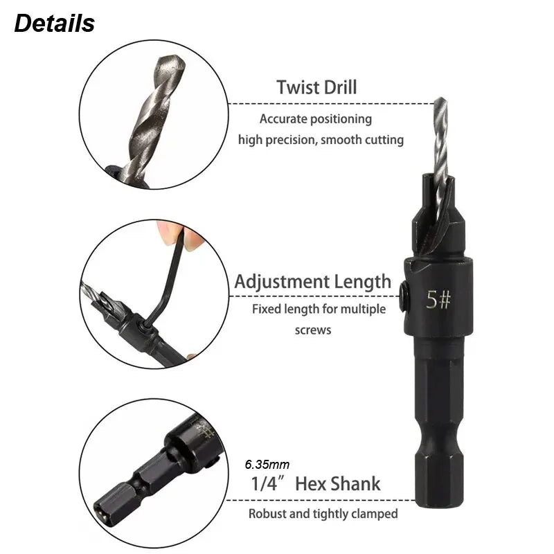 5-Piece Countersink Drill Bit Set